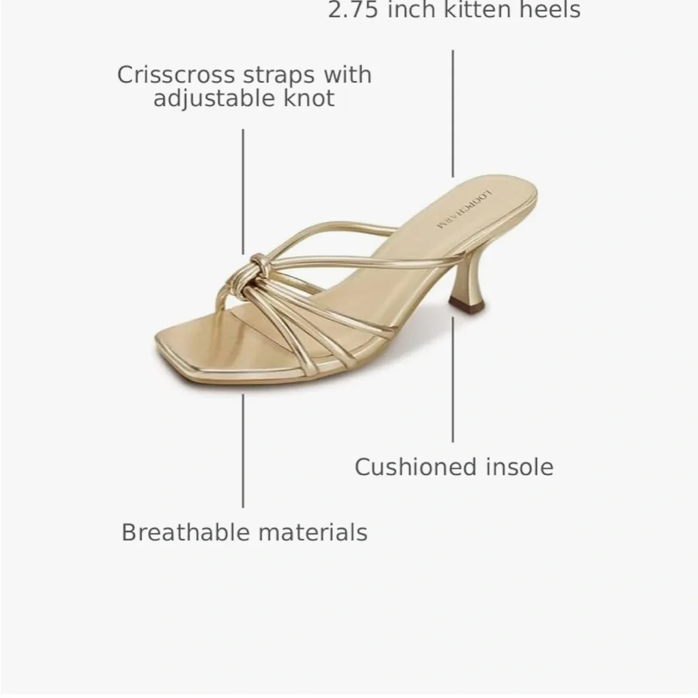 Gold Strappy Women's Kitten Heels - Picture 2 of 3